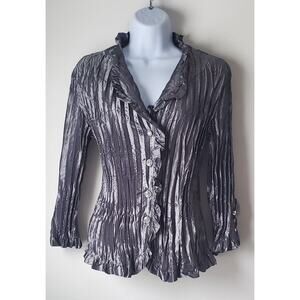 Vintage Dressbarn Womens Gray Taffeta Accordian Style Shirt Small Glam Wedding